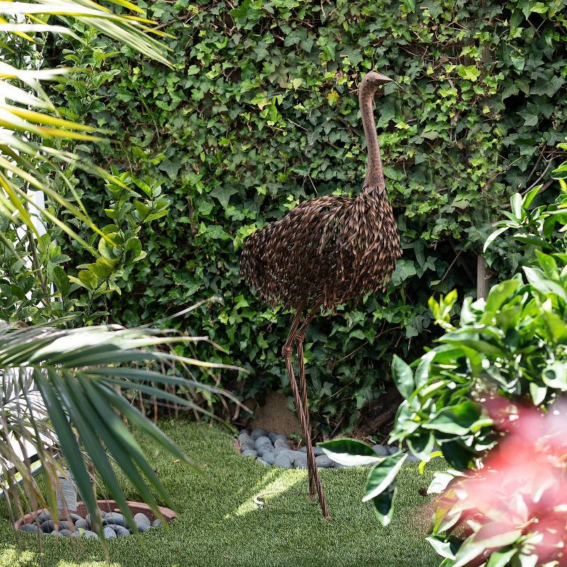45" x 22" Outdoor Metal Peaking Standing Ostrich Statue Brown - Alpine Corporation