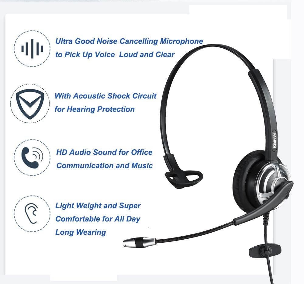 USB Headset with Microphone Noise Cancelling & Mic Mute Mono Computer Headphone for Call Center Office Business PC Softphone Calls Microsoft Teams Skype Chat Clear Voice for Speech Dictation