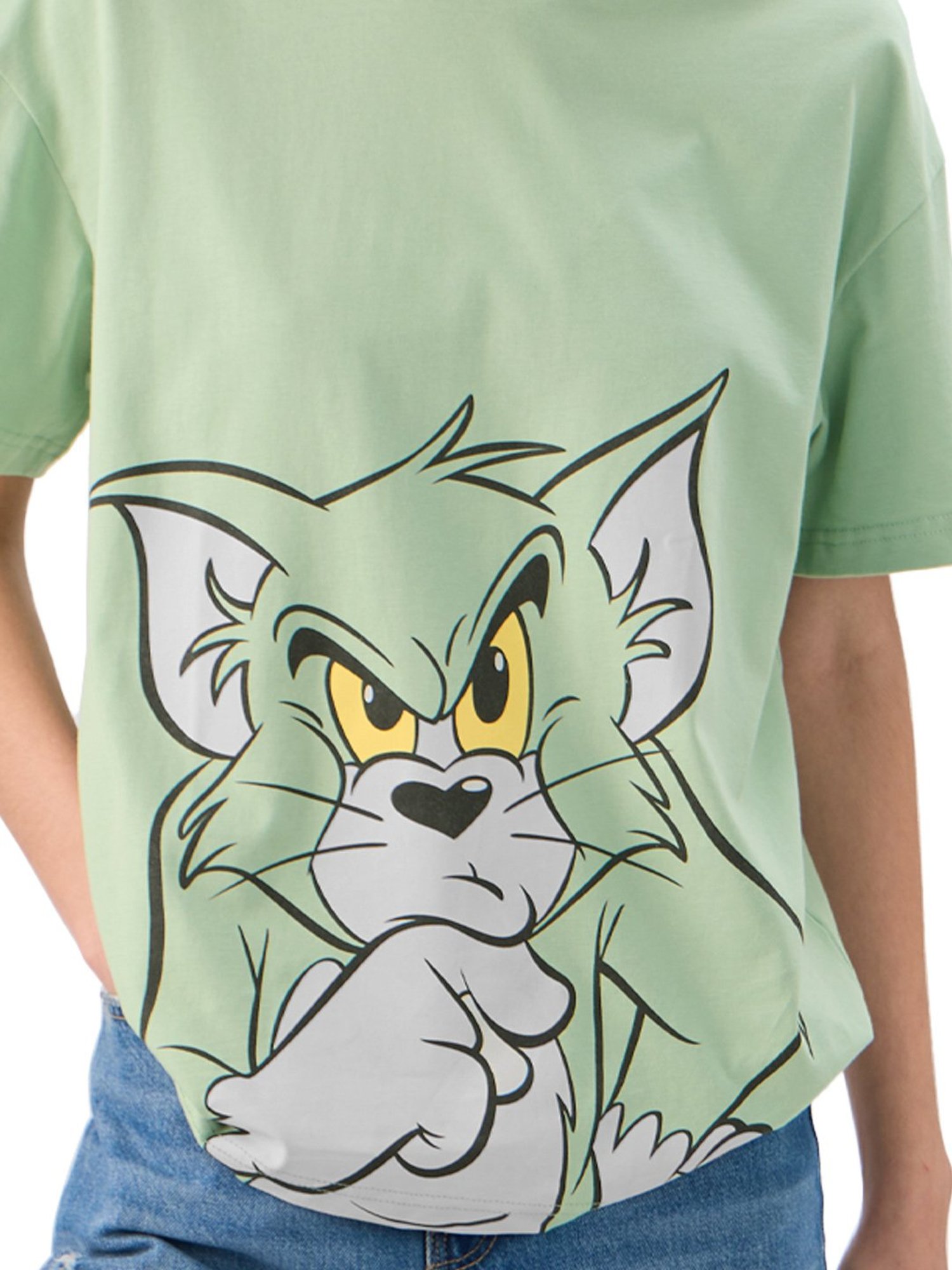 The Souled Store Mint Green Cotton Printed Oversized T-Shirt