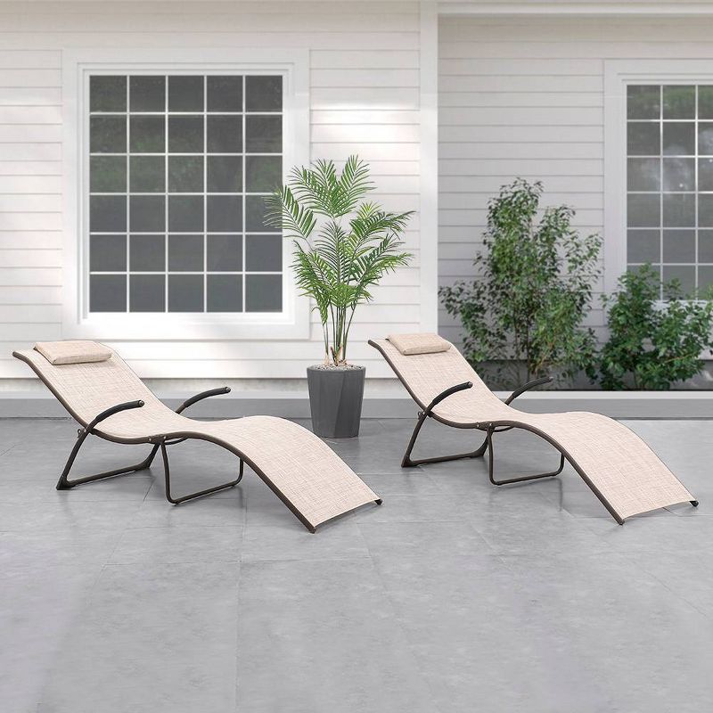 2pc Outdoor Portable Reclining Chaise Lounge Chairs - Beige - Crestlive Products
