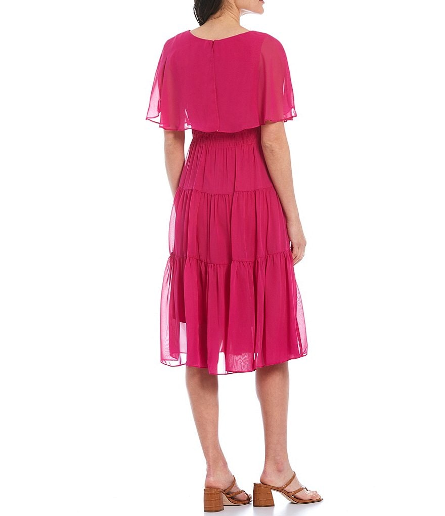 Maison Tara Short Sleeve Chiffon Capelet Tiered Dress