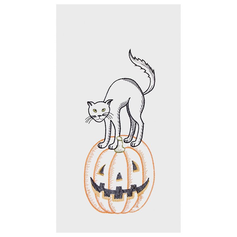 C&F Home Cat On Pumpkin Flour Sack Embroidered Cotton Kitchen Towel
