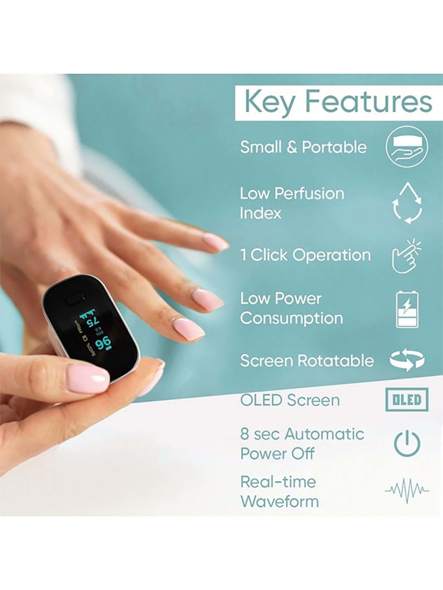 Ozocheck Fingertip Pulse Oximeter with OLED Screen (Black)