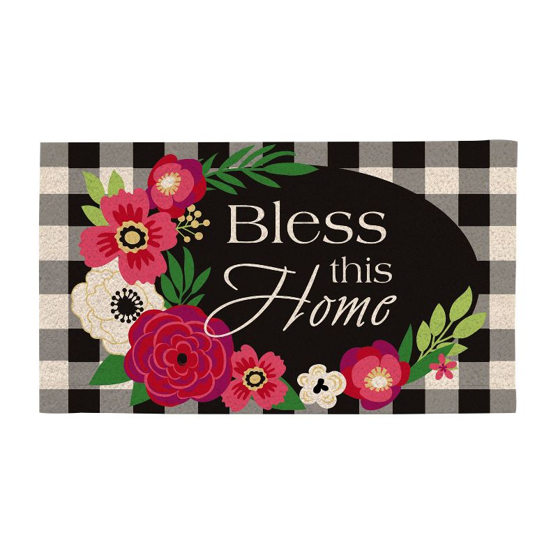 Evergreen Plaid Bless This Home Coir Mat