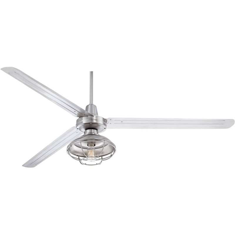 72" Casa Vieja Industrial Outdoor Ceiling Fan with Light LED Dimmable Remote Brushed Nickel Silver Blades Cage Damp Patio Porch