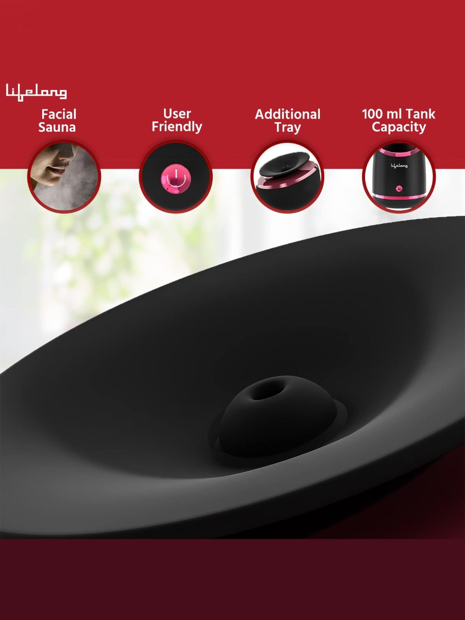 Lifelong LLS108 Hydrating Moisturising Facial Steamer with Bonus Blackhead Removal Kit (Black)