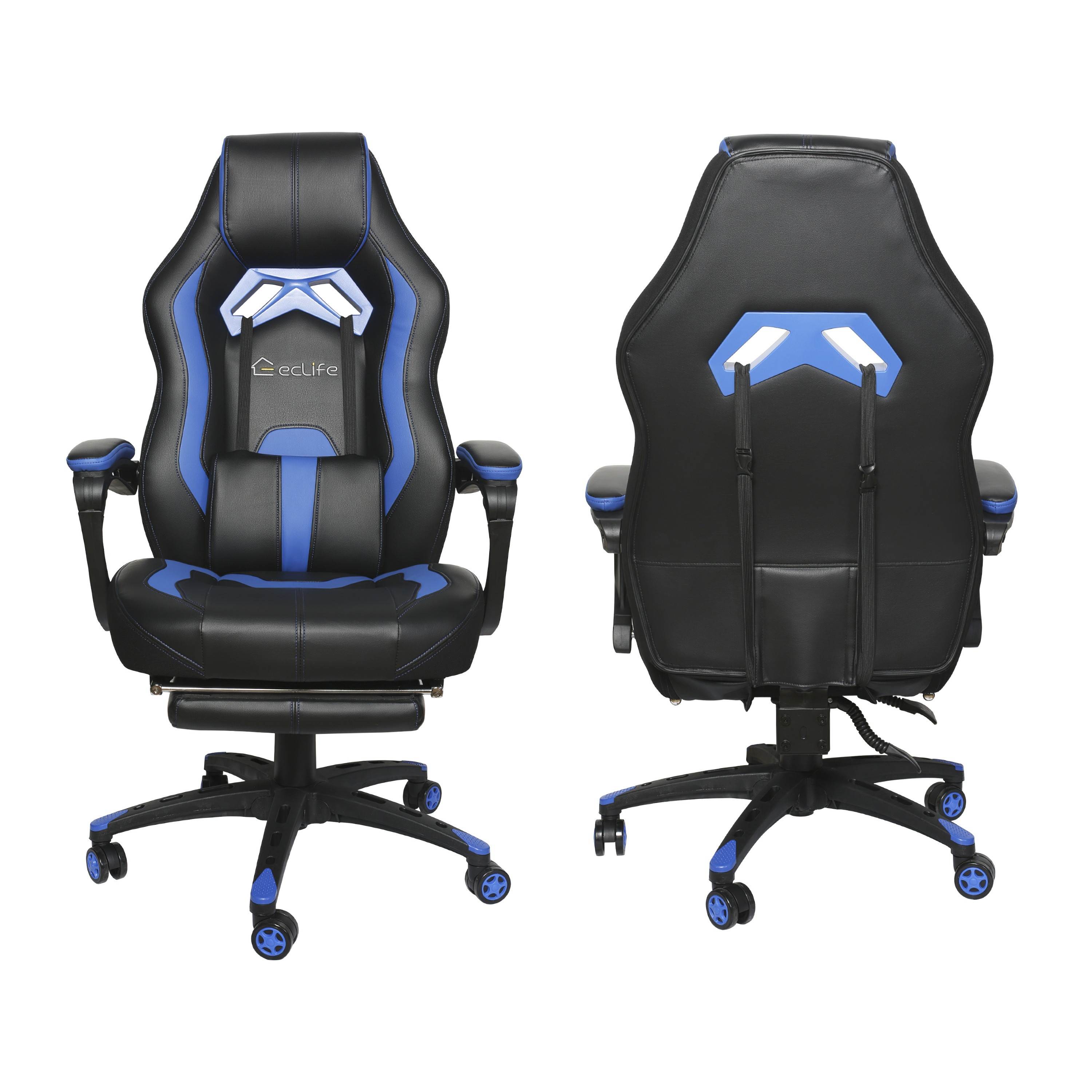 E-sports Massage Gaming Chair with footrest Grey