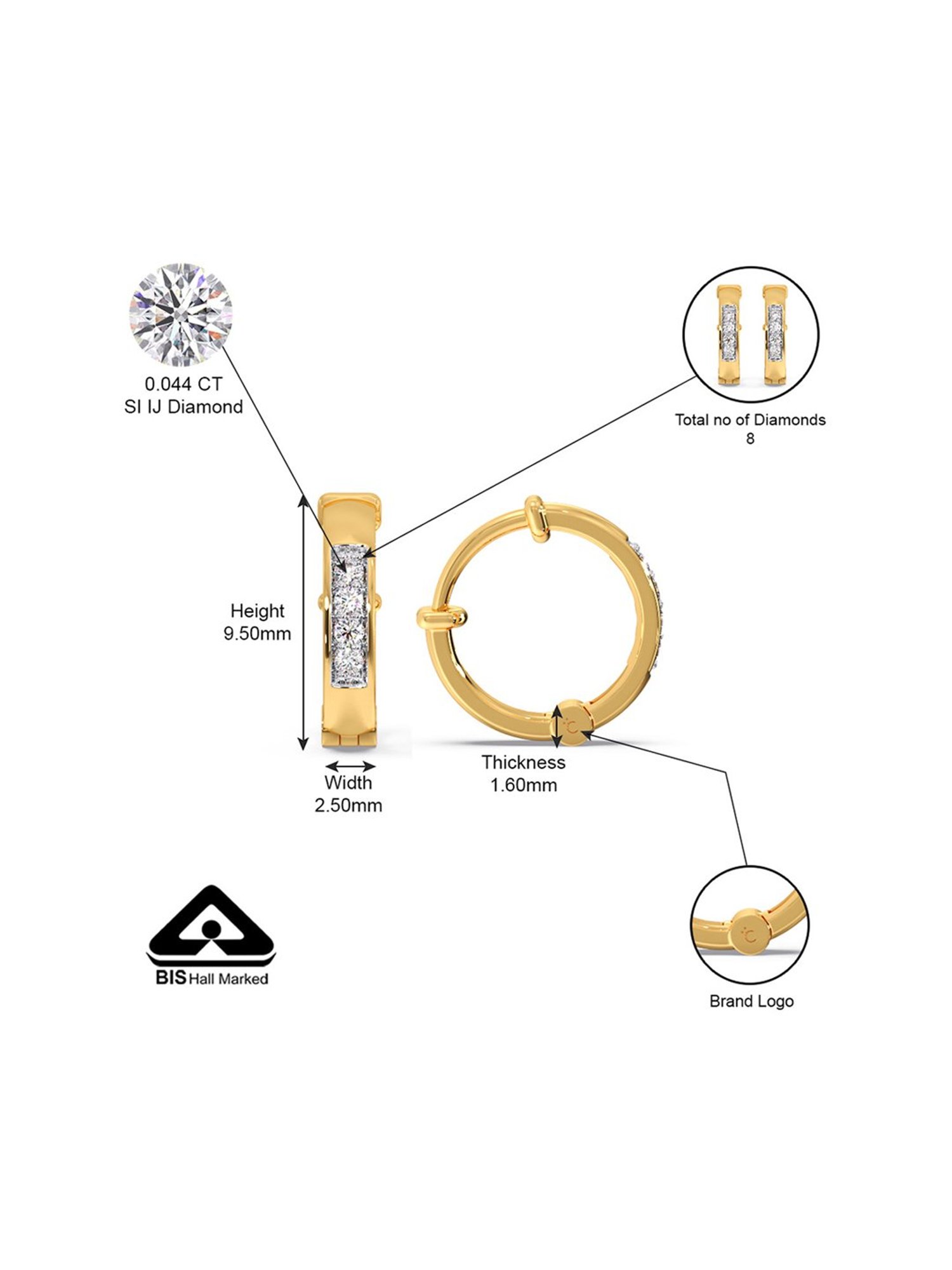 P.C. Chandra Jewellers 18 kt Gold & Diamond Earrings