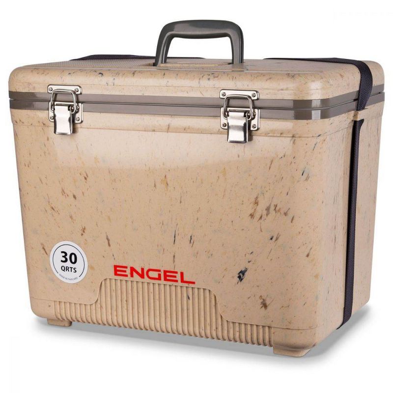 Engel 30-Quart 48 Can Portable Leak-Proof Compact Lightweight Insulated Airtight Hard Drybox Cooler for Fishing, Hunting, & Camping, Grassland Brown