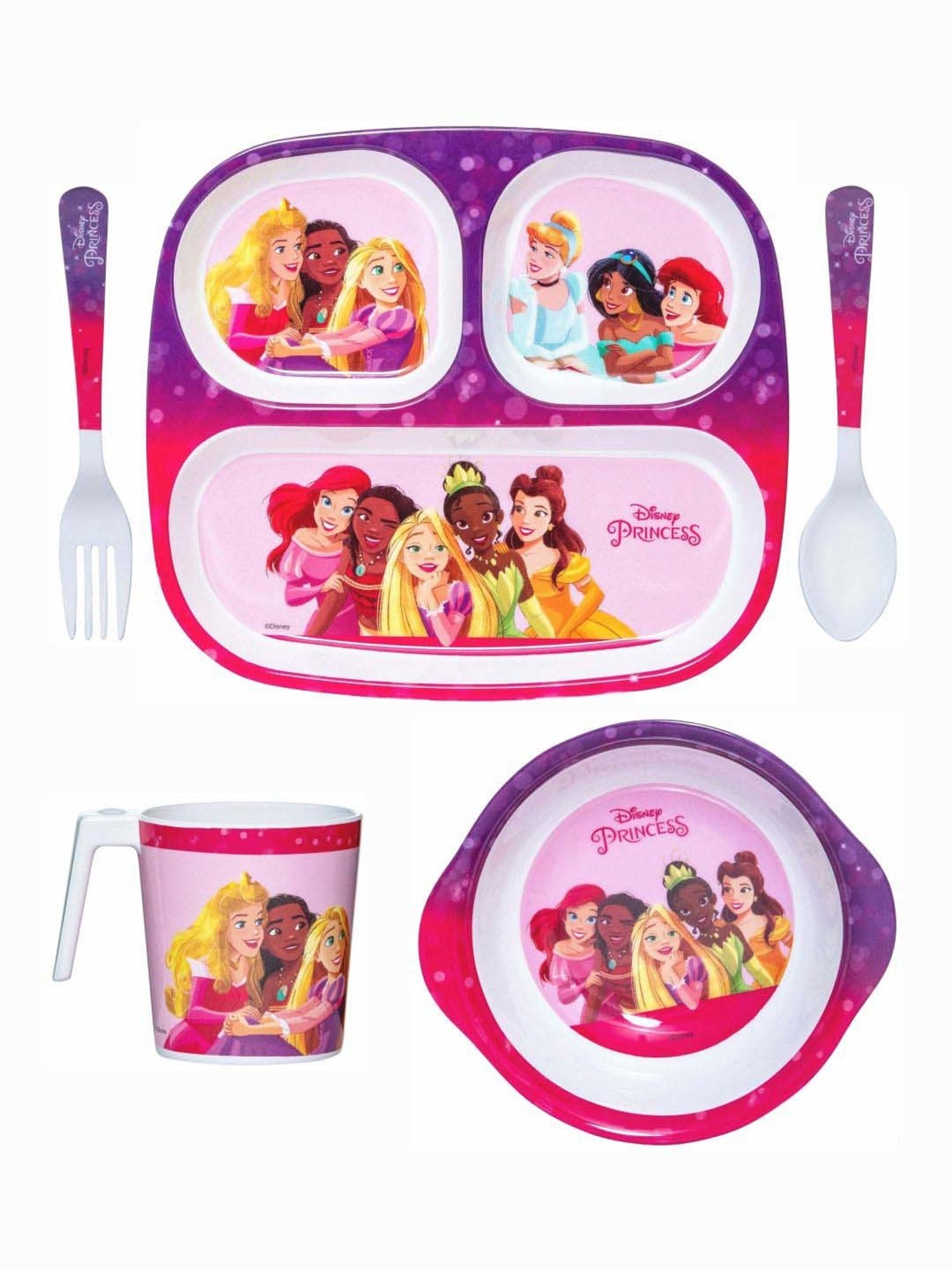 Servewell Princess Multicolor Melamine Kids 5Pcs Dinner Set (0.67 L)