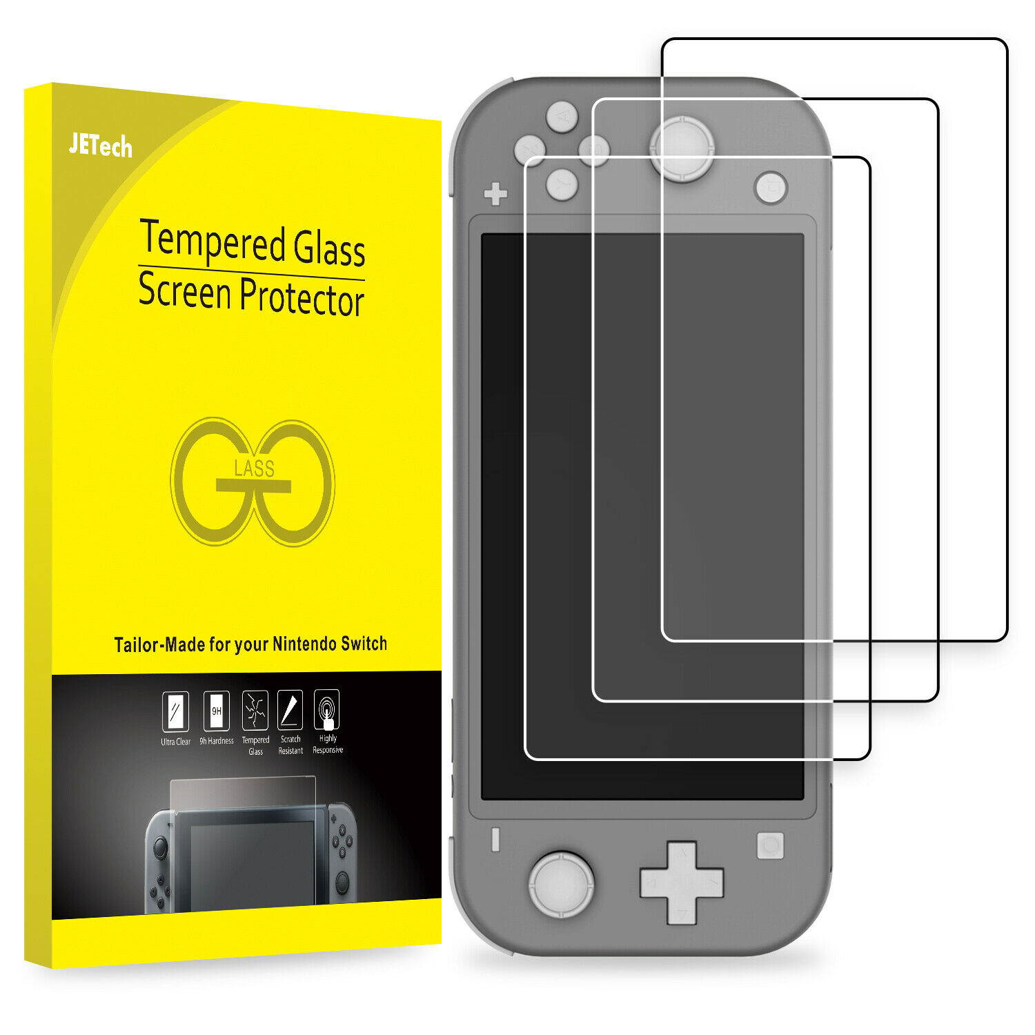 JETech Screen Protector for Nintendo Switch Lite 2019 Tempered Glass Film 3-Pack