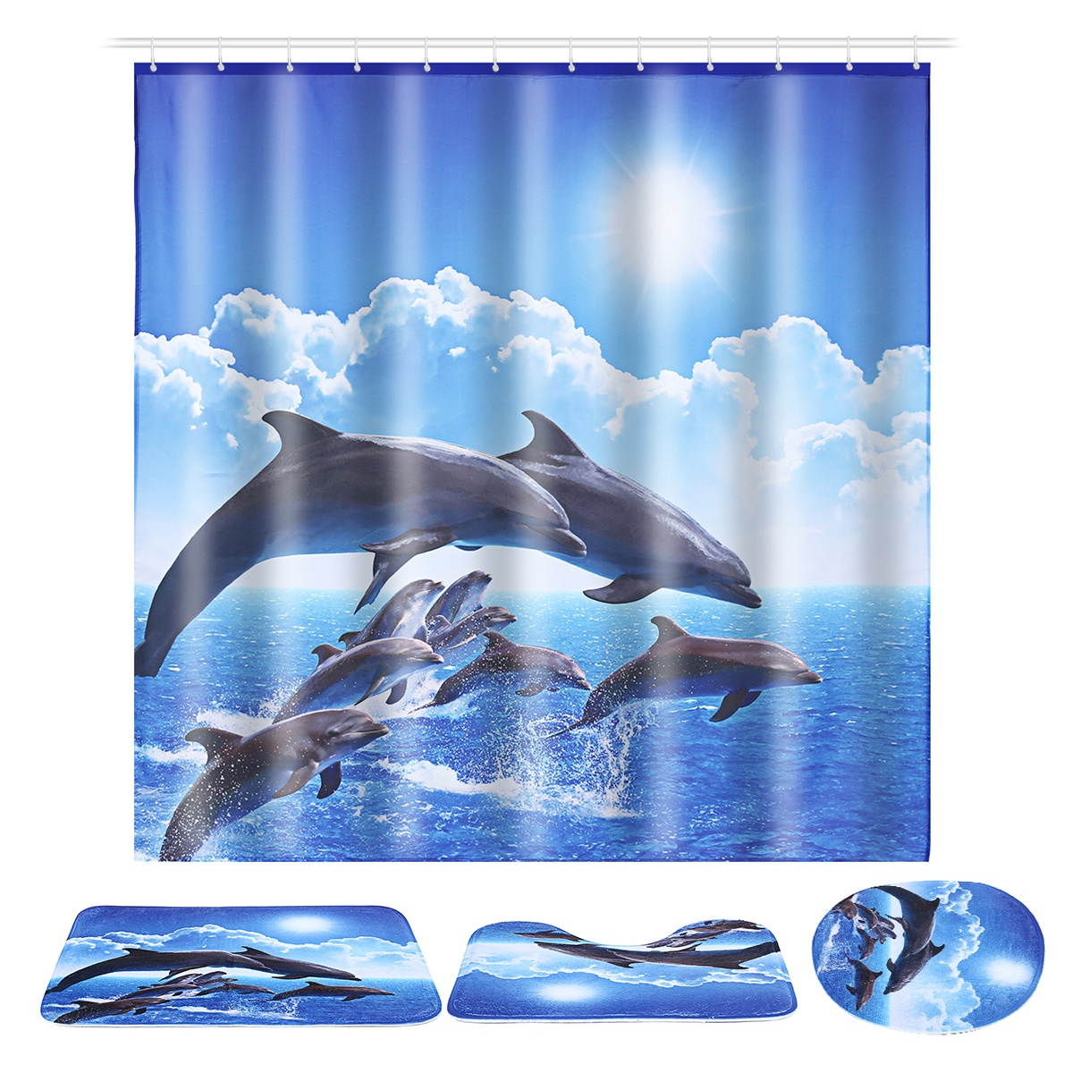 Shower Curtain Bath Pad Pedestal Rug Lid Toilet Cover Art Fashion Dolphin Type B