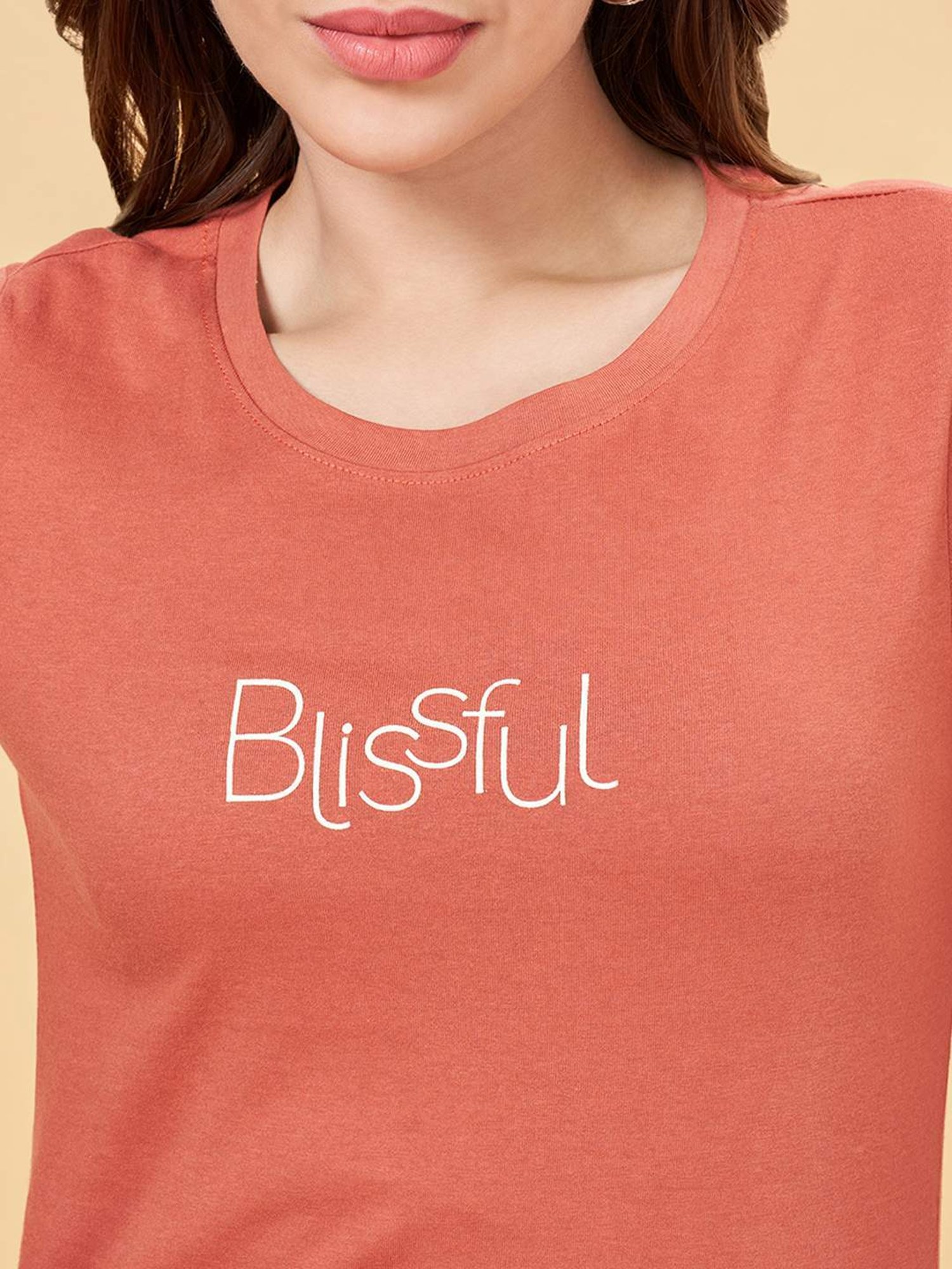 Honey by Pantaloons Rust Cotton Printed T-Shirt