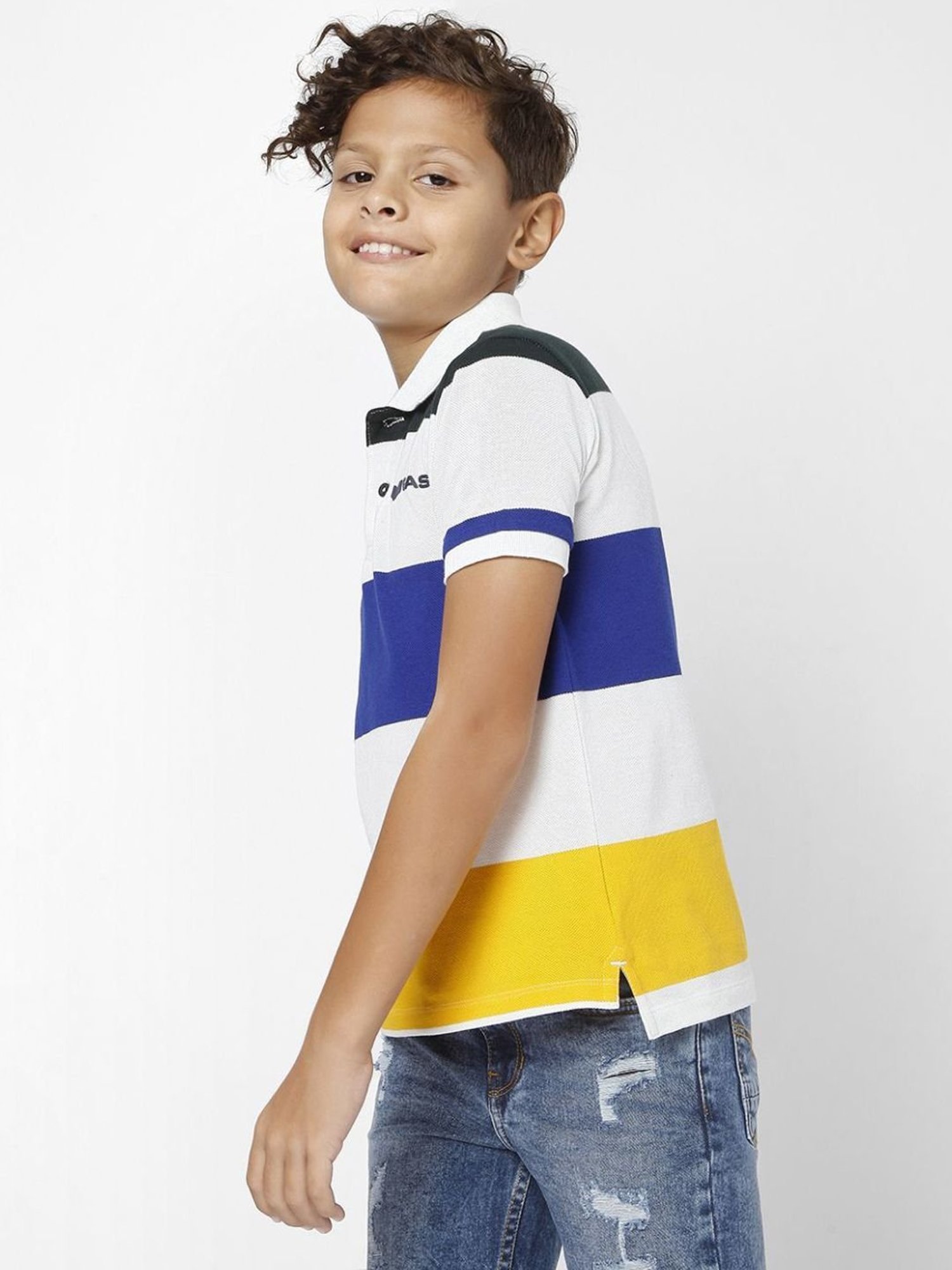 Gas Boys Blue & White Cotton Color Block Polo T-Shirt