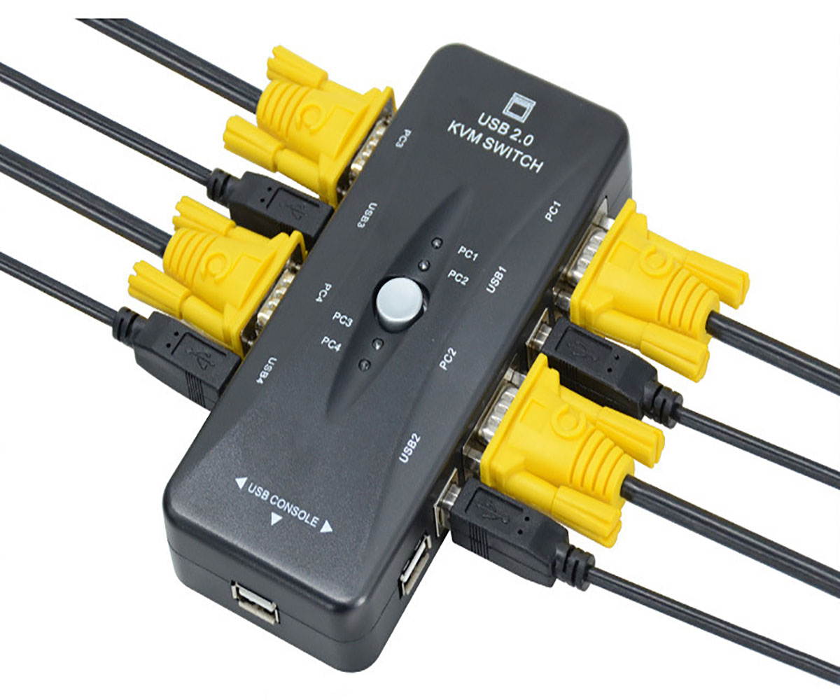 4 Ports VGA KVM Switch with  USB Hub 4 Computers Share 1 Set of Monitor+Keyboard+Mouse+Printer/U Disk (included 4 KVM Cables)