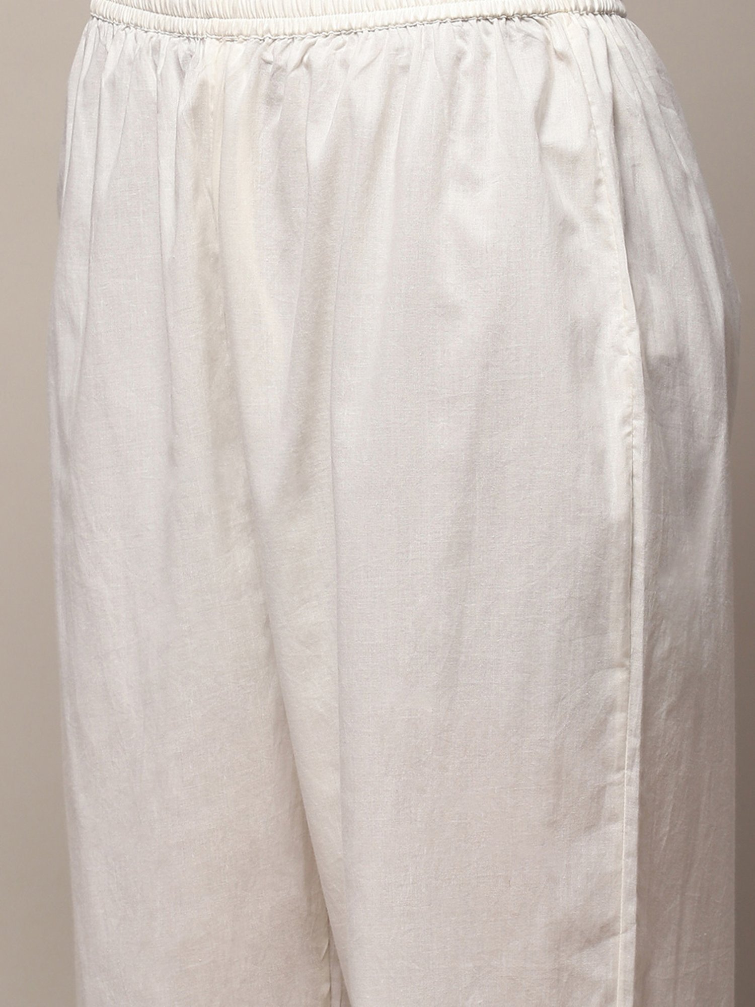 Biba Off White Embroidered Kurta With Palazzo & Dupatta