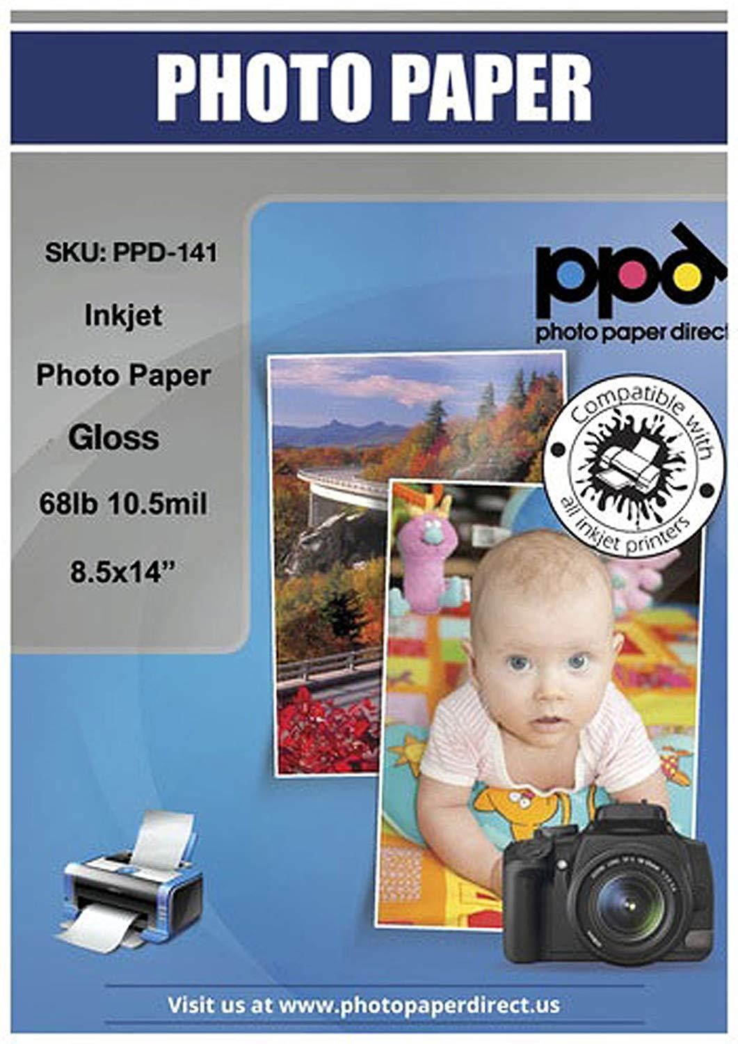 PPD Inkjet Gloss Super Premium Photo Paper Legal 8.5 x 14" 68lbs 255gsm 10.5mil X 50 Sheets (PPD141-50) &hellip;