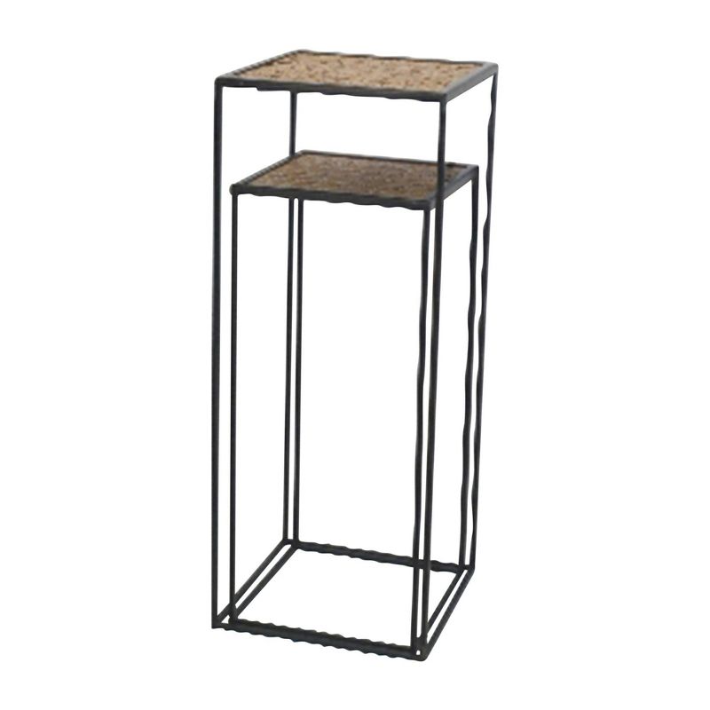 Set of 2 Metal/Wood Planter Stands Black - Sagebrook Home