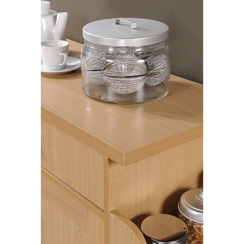 Hodedah Wheeled Kitchen Dining Room Island Cart with Large Spice Rack and Towel Holder, Beech