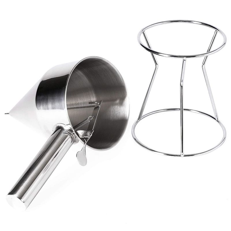 Professional Stainless Steel Pancake Batter Dispenser with Rack, Cupcake Waffle Muffin Cake Bakery Tool, 10"x7.9", 4 Cups, Silver