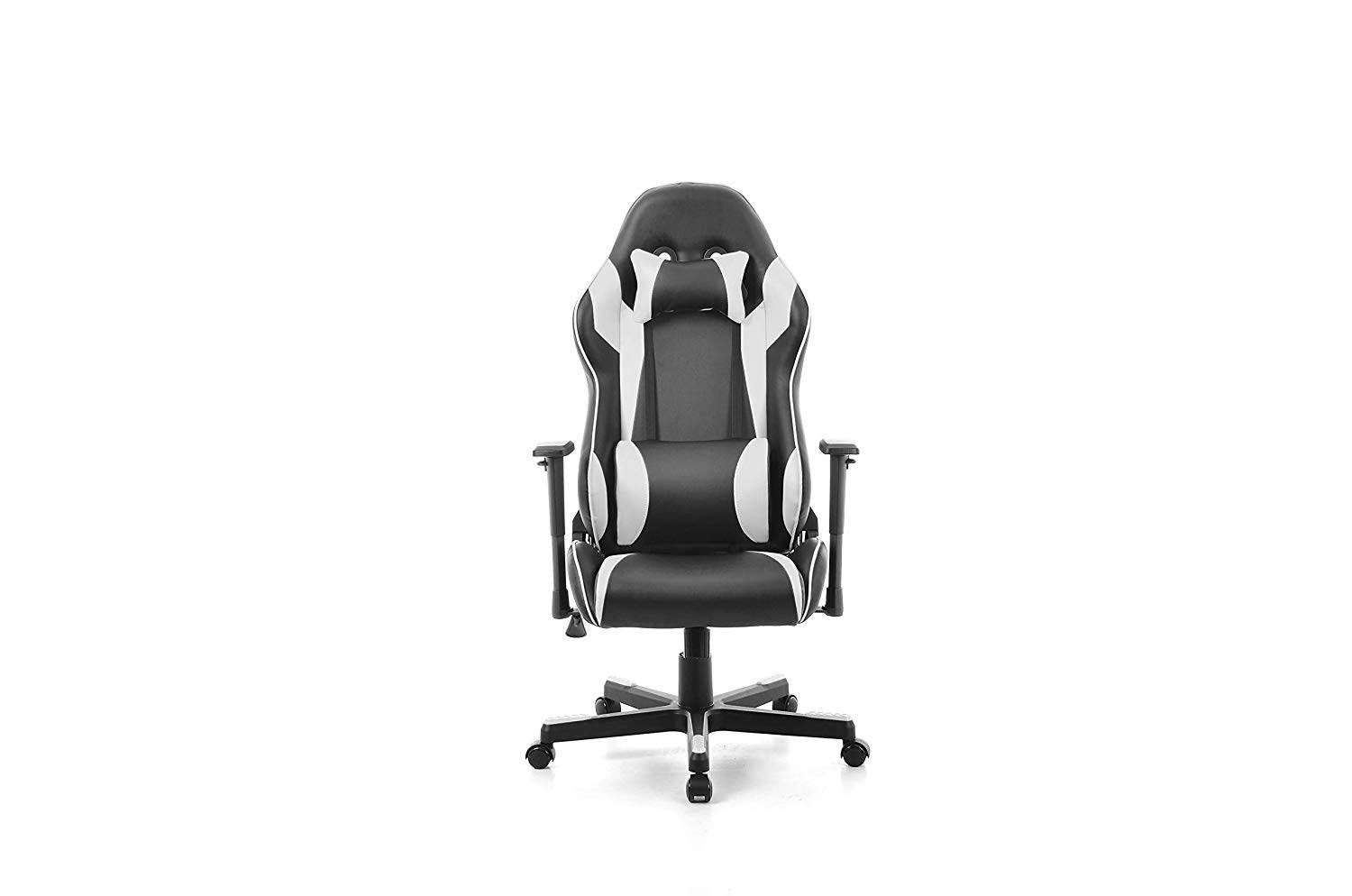 Powerwarehouse Ultimate Series Ergonomic Reclining Gaming Chair with Steel Frame, Neck and Lumbar Support, Adjustable Height and Arms, White/Black