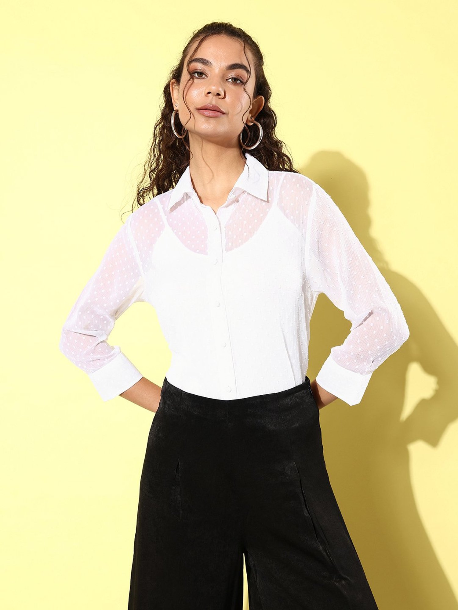 Anvi Be Yourself White Self Design Long Shirt