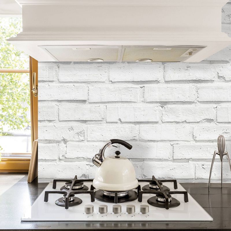 Brewster Bricks Backsplash Wallpaper White