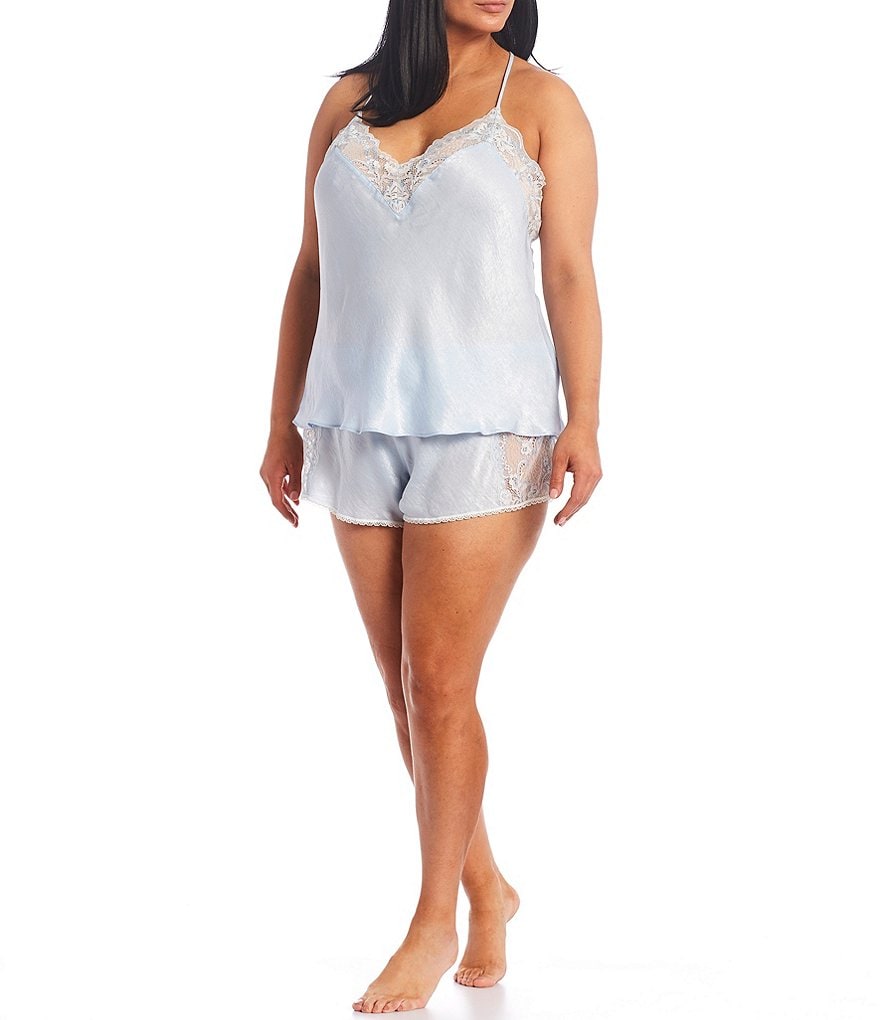 In Bloom by Jonquil Plus Cross-Dye Lace Shimmer Satin Shorty Coordinating Pajama Set