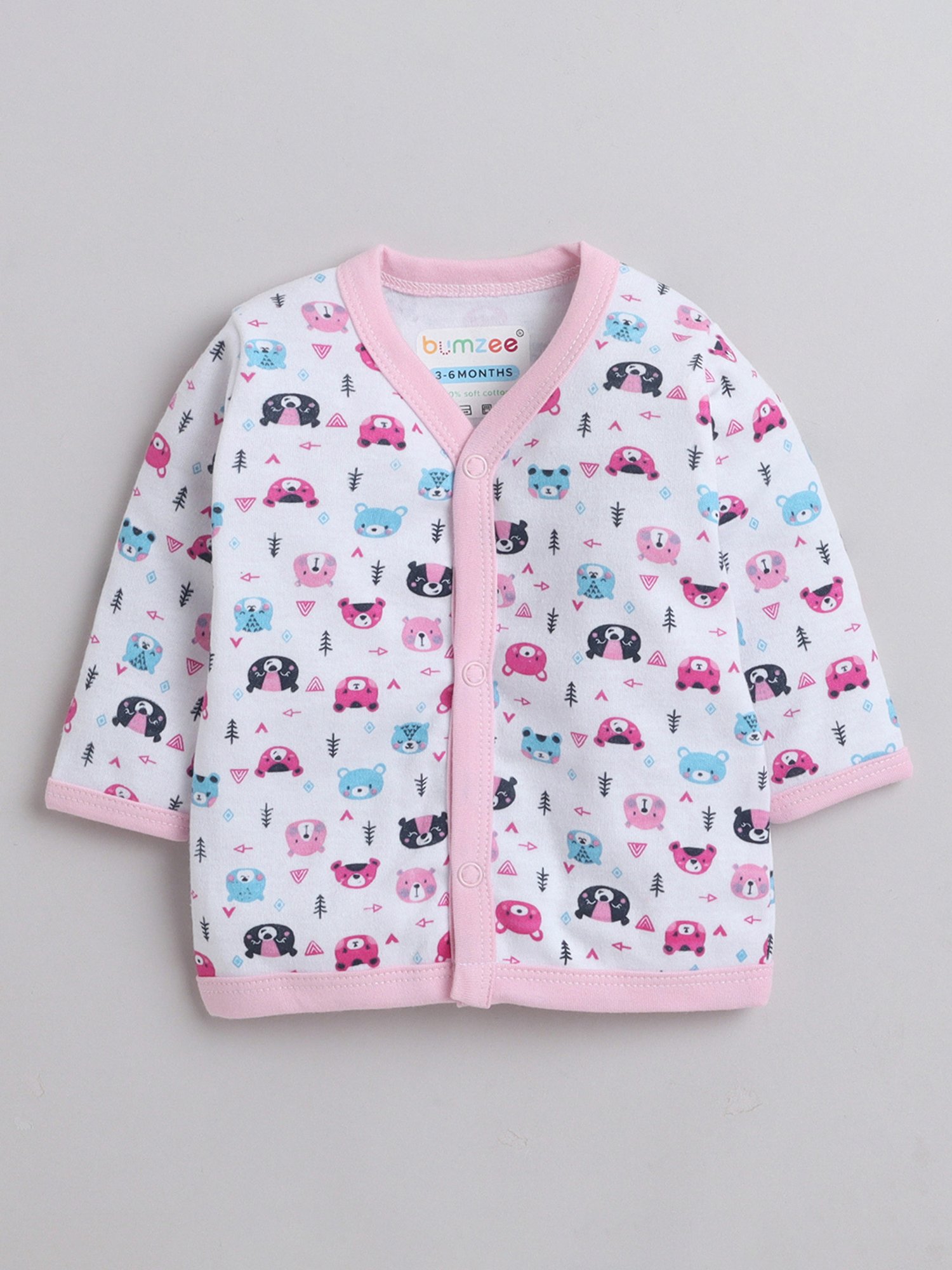 Bumzee Kids Pink & White Printed Full Sleeves Jhablas (Pack Of 3)