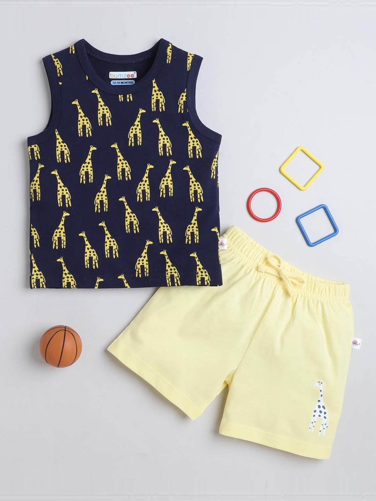 Bumzee Kids Navy & Yellow Cotton Printed T-Shirt Set