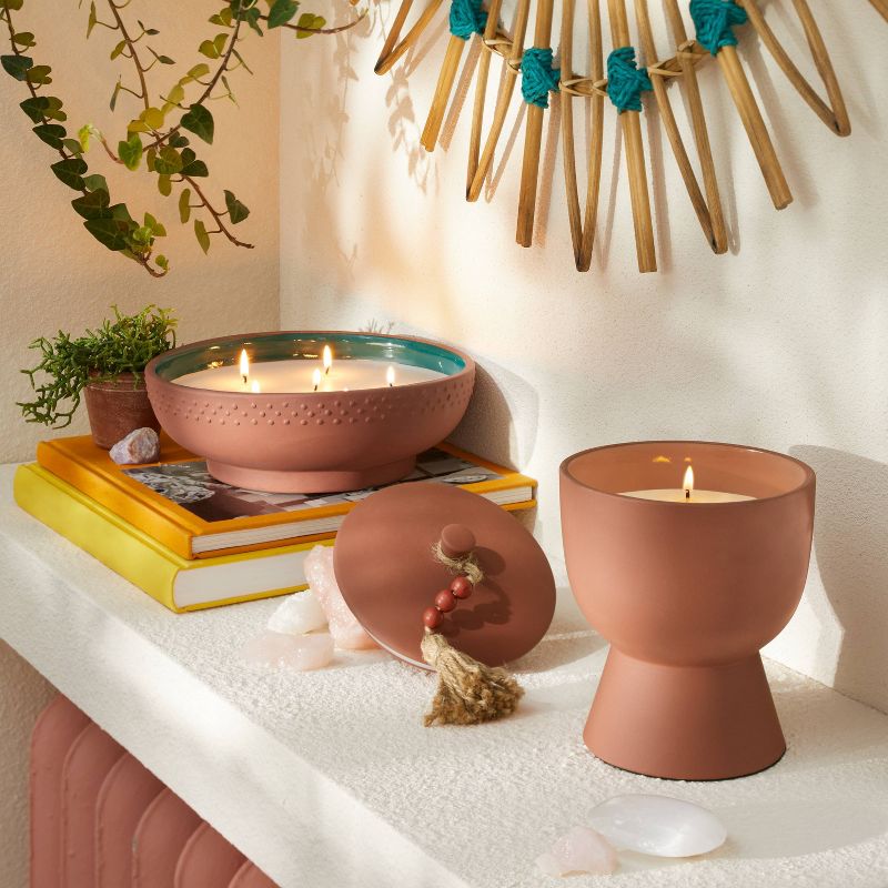 17oz Lidded Terracotta Jar 3-Wick Pink Wooded Rose Candle - Opalhouse™ designed with Jungalow™