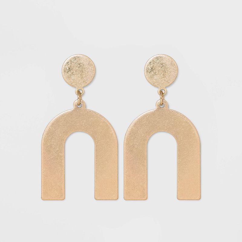 Flat Geometric Brass and in Worn Gold Post Top Earrings - Universal Thread™ Gold