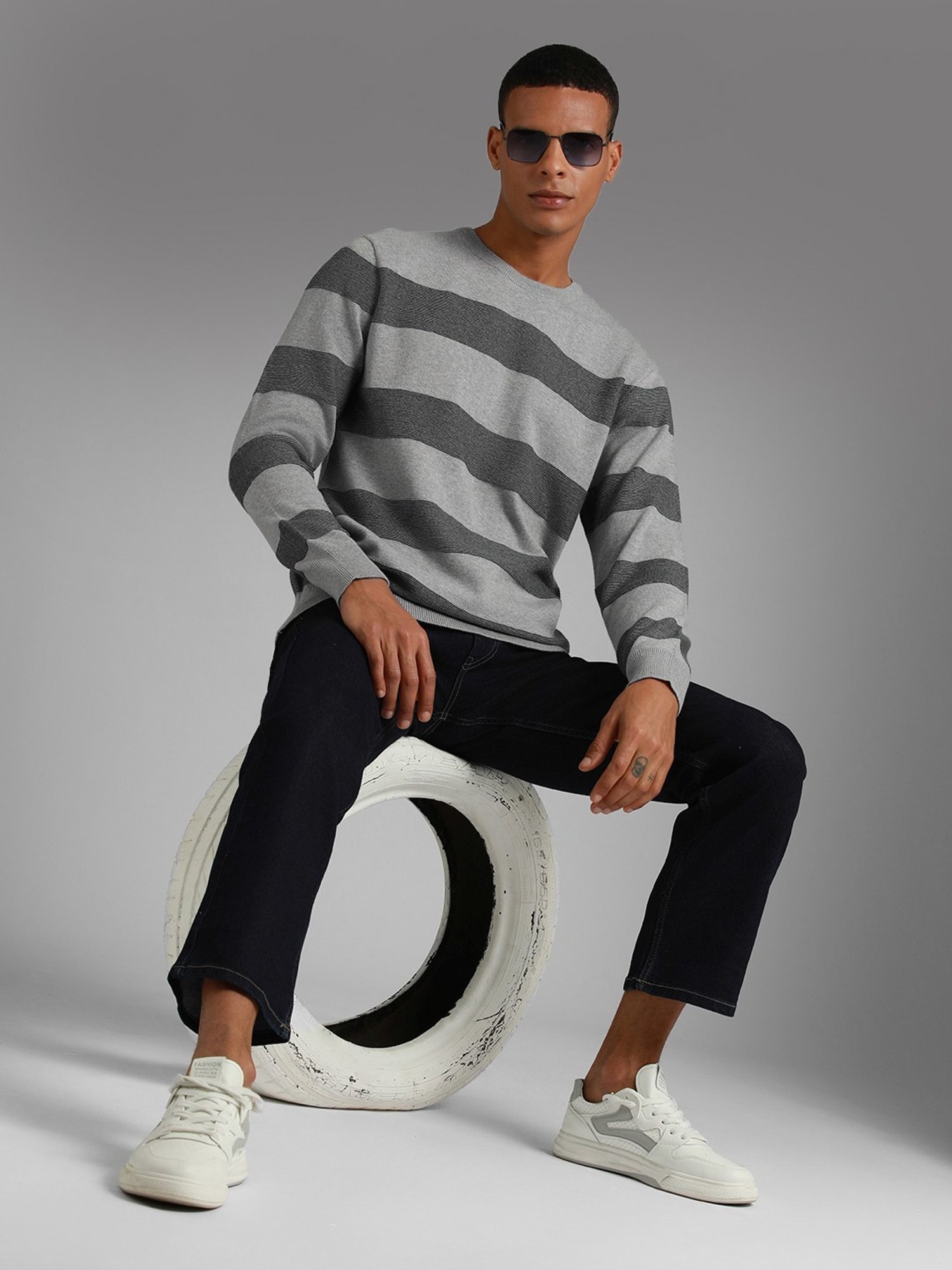 High Star Multicolored Cotton Regular Fit Striped Sweater