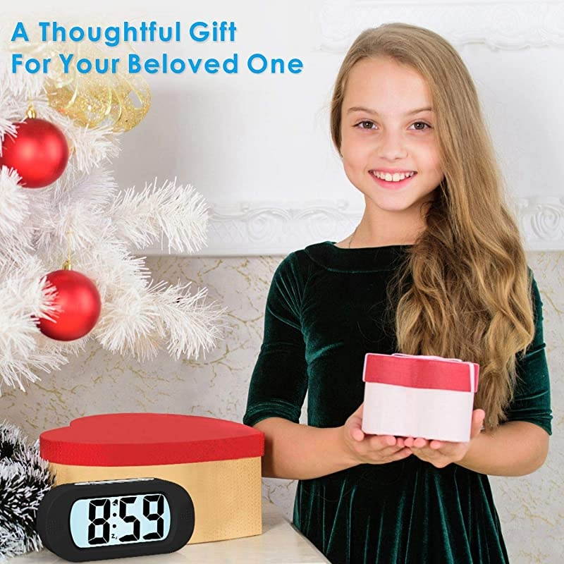 Alarm Clock Plumeet Large Digital LCD Travel Alarm Clocks with Snooze and Night Light Ascending Sound and Handheld Sized Best Gift for Black