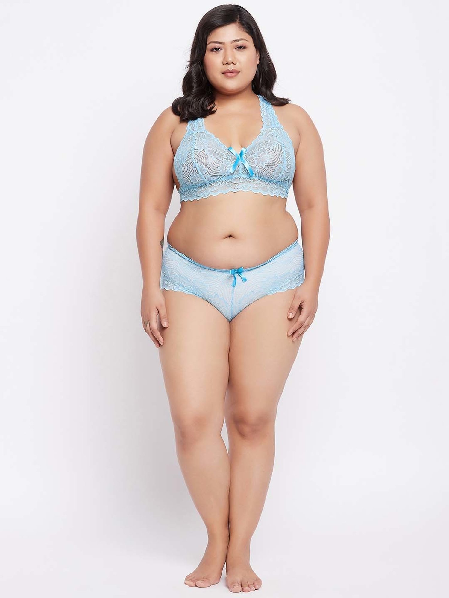 Secrets By ZeroKaata Blue Lace Work Bra Panty Set