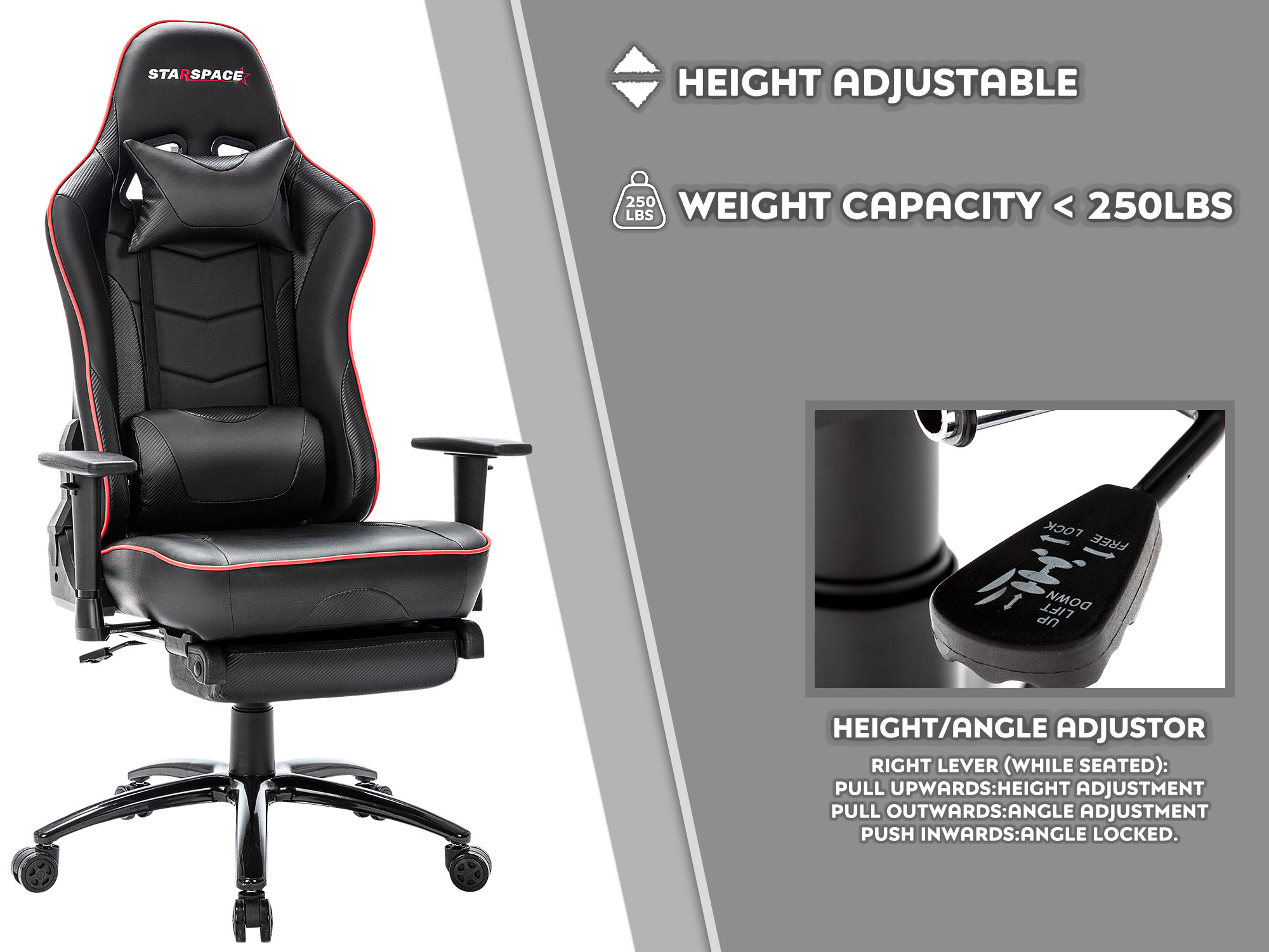 STARSPACE Ergonomic Adjustable Gaming Chair with Massage and Footrest Lumbar Support Racing Desk Chair Office Chair