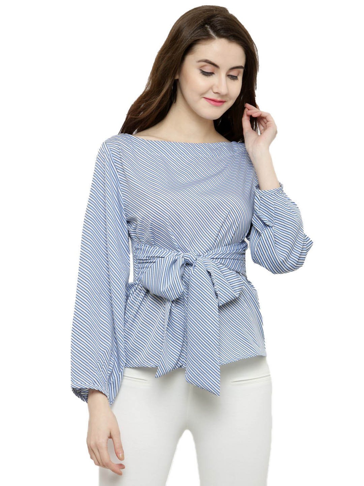Sera White & Blue Striped Top