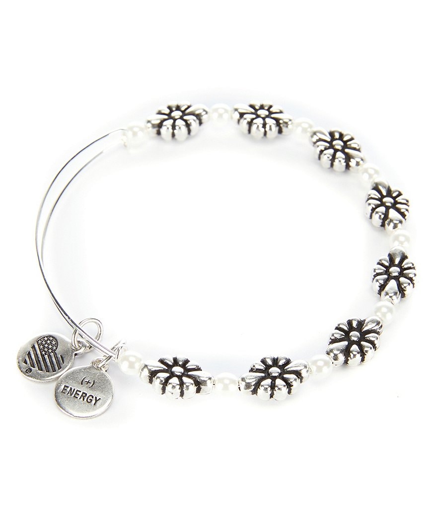 Alex and Ani Daisy and Pearl Charm Bangle Bracelet