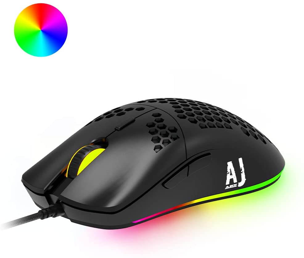 A-jazz AJ390 Gaming Mouse with 16,000 DPI Optical Sensor Chroma RGB Lighting,69g Lightweight Honeycomb Shell, Ultraweave Cable,6 Programmable Buttons for PC Gamer