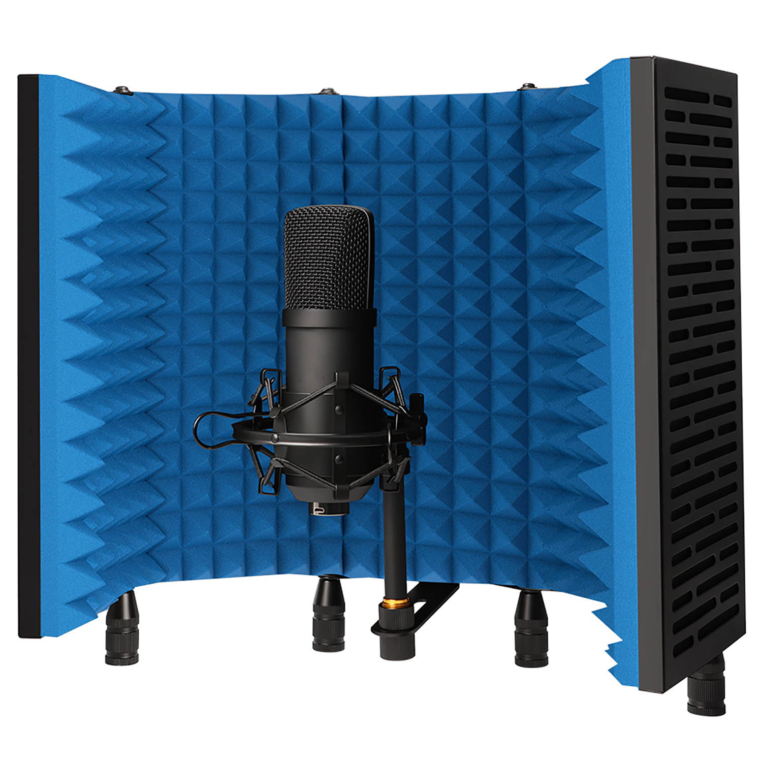 Technical Pro Portable and Foldable 5-Panel Professional Vocal Isolation Reflection Sound Shield for Home Office and Studio Recording  (Black Aluminum, Blue Foam)