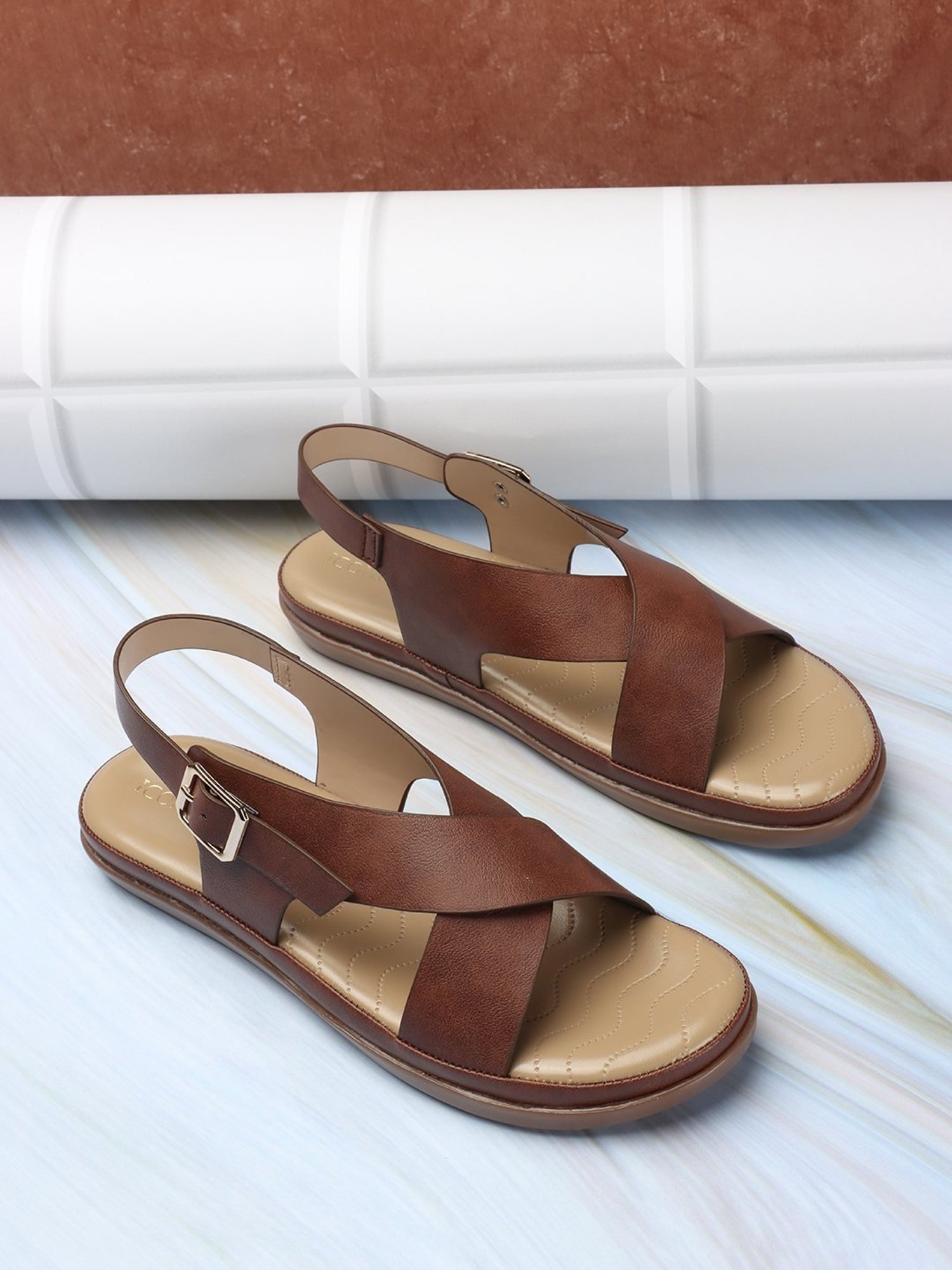 Iconics Women's Brown Cross Strap Sandals