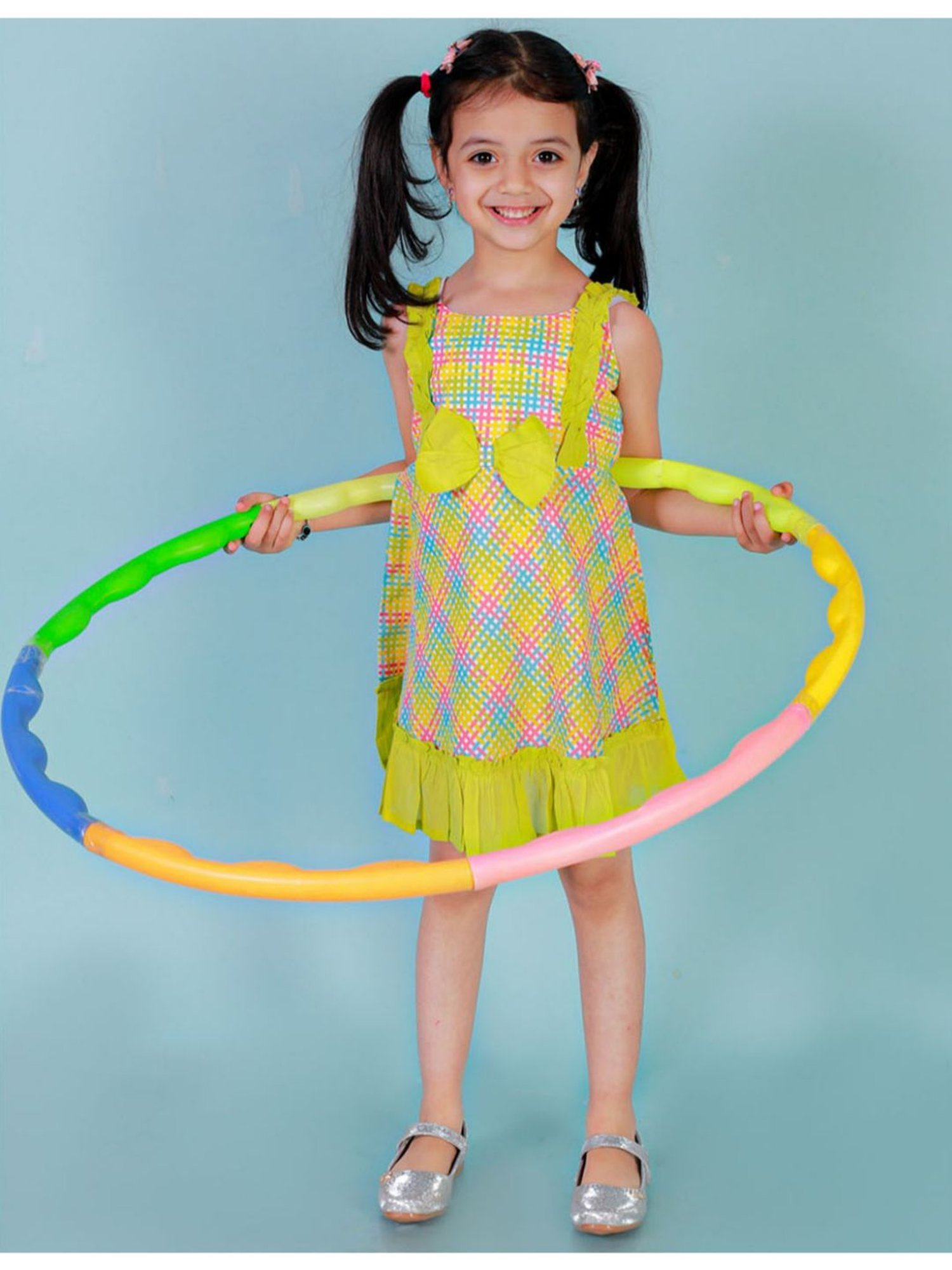 Lil Drama Kids Light Green Checks Dress