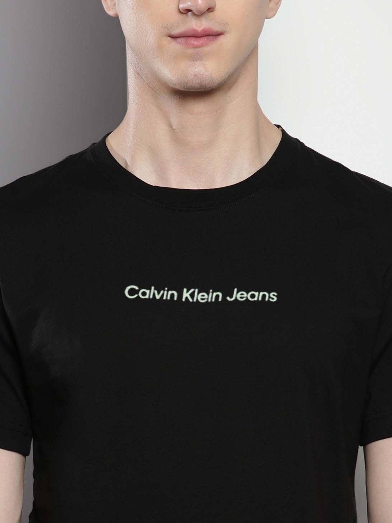 Calvin Klein Black Cotton Regular Fit Logo Printed T-Shirt