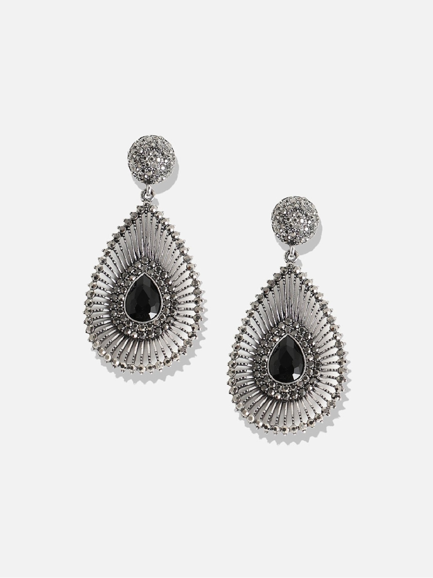 Sohi Women's Stone Lined Teardrop Drop Earrings  Black