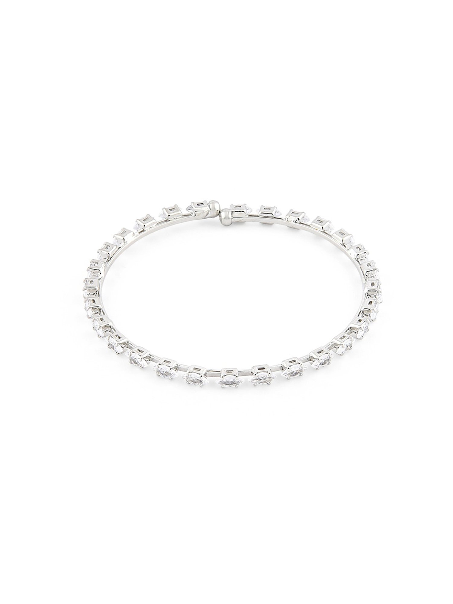 Zaveri Pearls Silver Tone Marquise Cubic Zirconia Layered Necklace, Earring & Bracelet Set