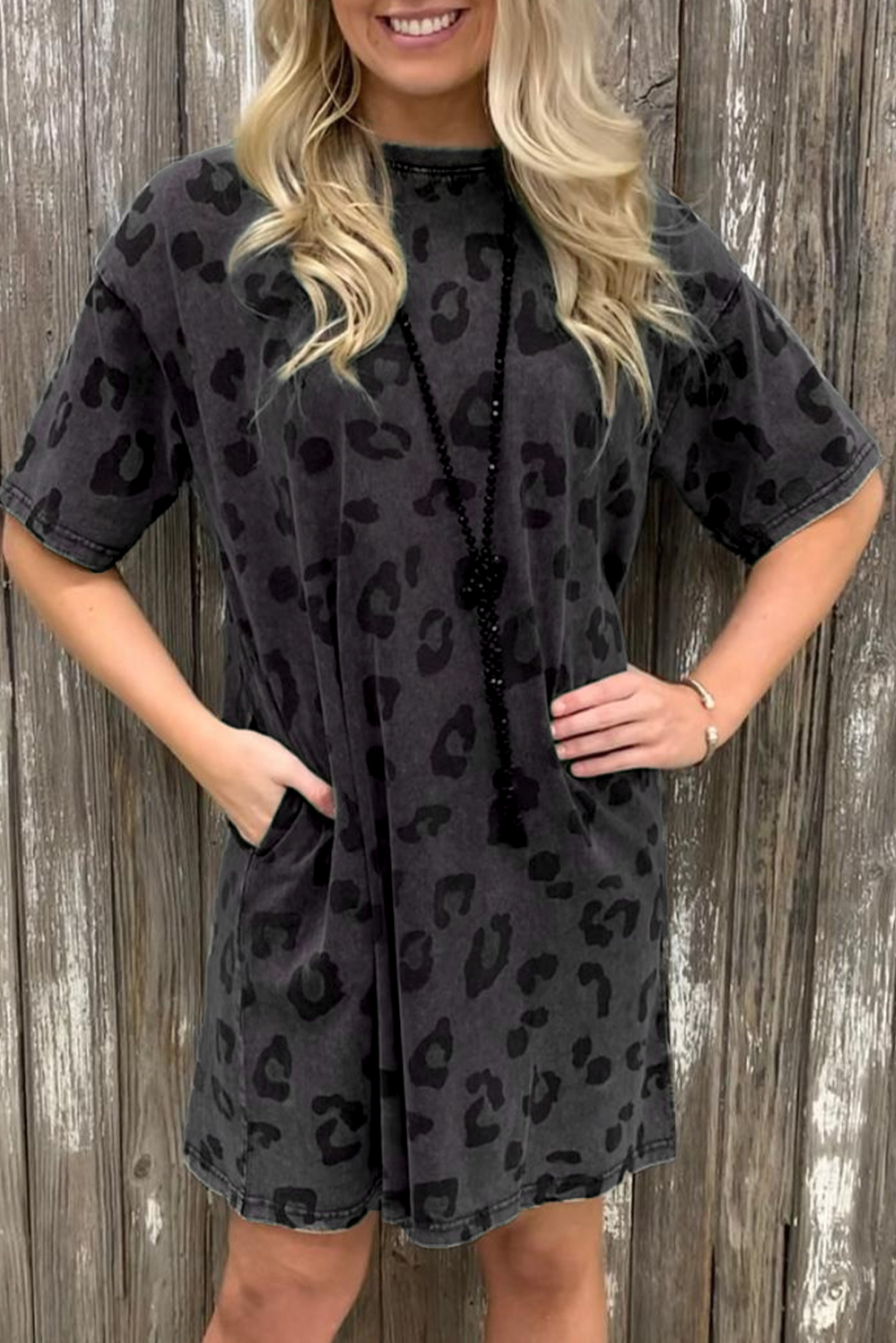 Cheetah Casual Long Sleeve Button Up Shirt Dress