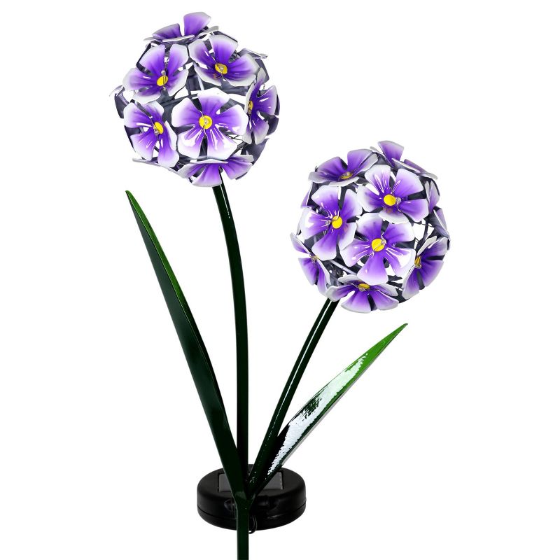 29.13" Metal Solar Double Hydrangea Stake Purple - Exhart