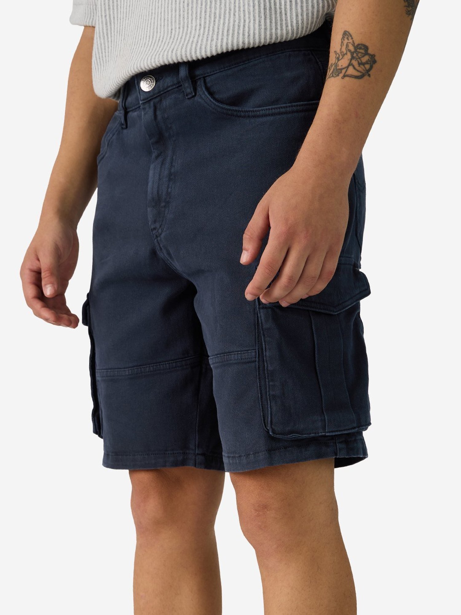 The Souled Store Navy Regular Fit Cargo Shorts