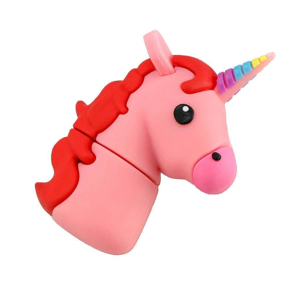 Novelty Pink Unicorn Shape Design 32GB USB 2.0 Flash Drive Cute Memory Stick Horse Thumb Drive Data Storage Pendrive Cartoon Jump Drive Gift