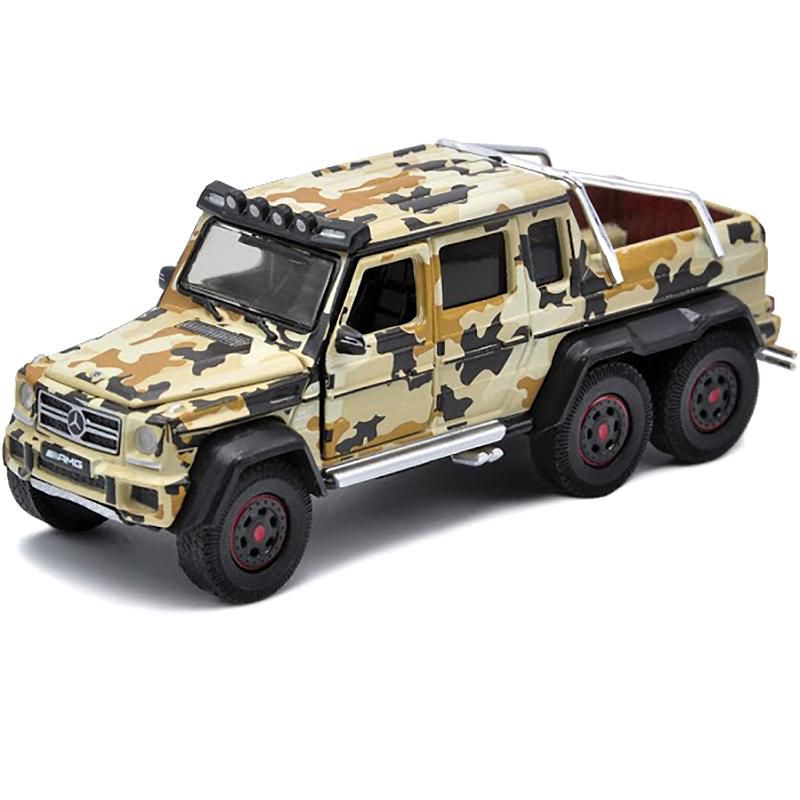 Mercedes Benz G63 AMG 6x6 Pickup Truck w/Spotlight Brown Woodland Camo "1st Special Edition" 1/64 Diecast Model Car by Era Car